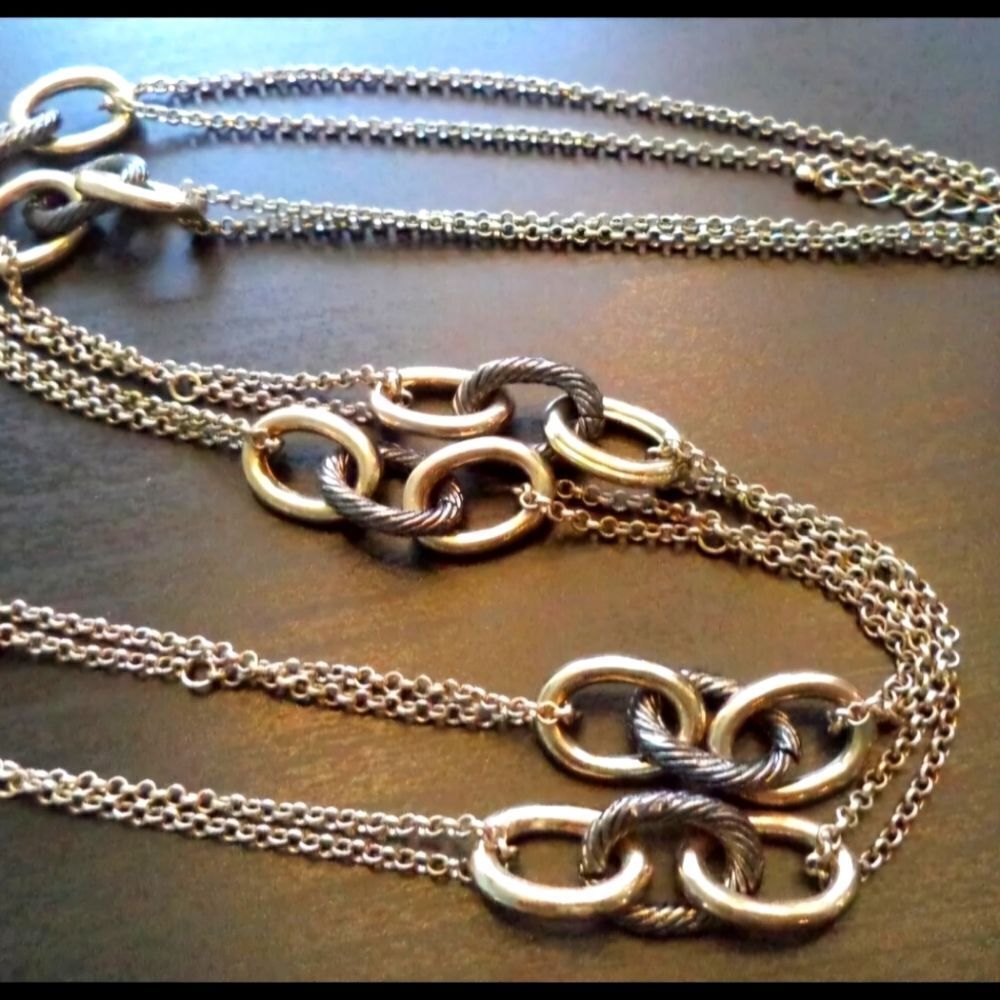 STUNNING VINTAGE ESTATE TEXTURED MULTI TONE LINKED 19" NECKLACE